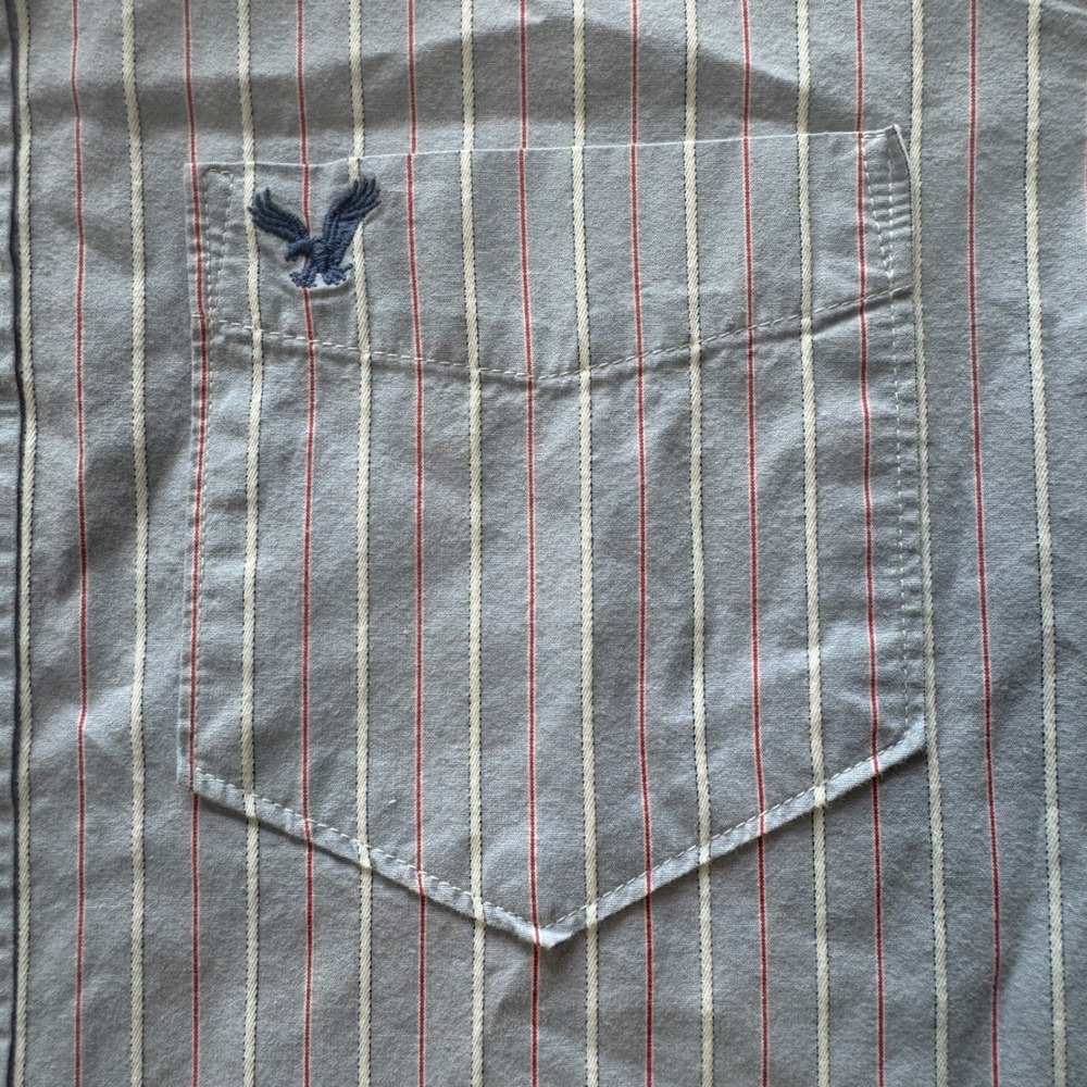 American Eagle Mens Vintage Fit Striped Button Down Shirt Light Blue Medium - Picture 3 of 6
